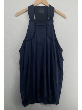 CROSSLEY Dress XS Silk Cotton Sleeveless Slouchy Shift Racerback Blue Italy